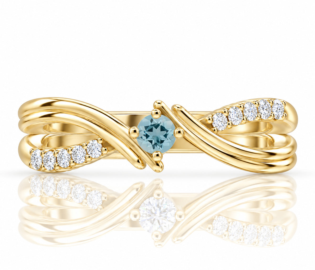 Double Twist Diamond Birthstone Gold Ring