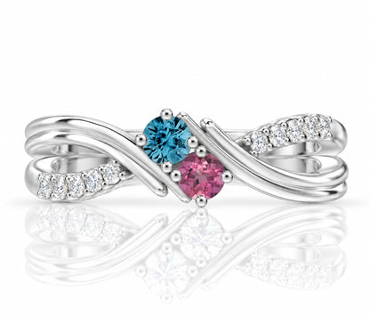 Double Bypass Diamond Birthstone Silver Ring