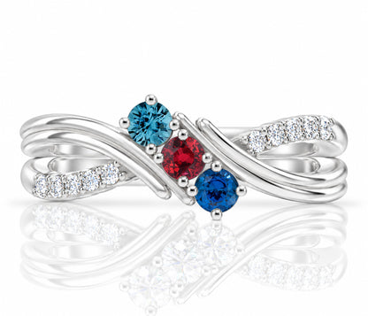 Double Bypass Diamond Birthstone Silver Ring