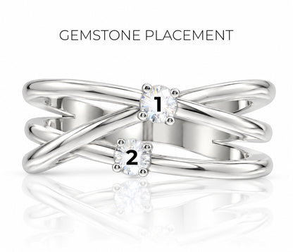 Modern Intertwined Birthstone Silver Ring