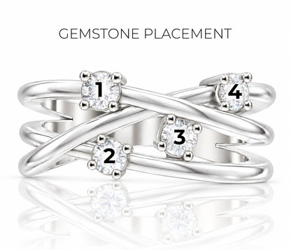 Modern Intertwined Birthstone Silver Ring