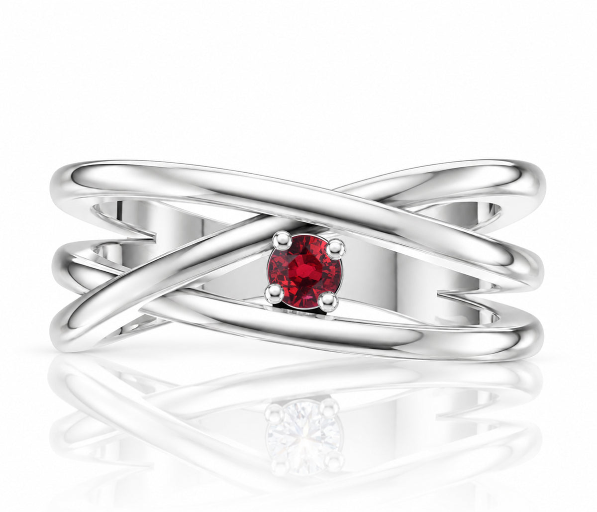 Modern Intertwined Birthstone Silver Ring
