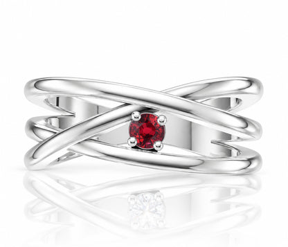 Modern Intertwined Birthstone Silver Ring