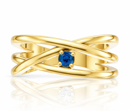 Modern Intertwined Birthstone Gold Ring