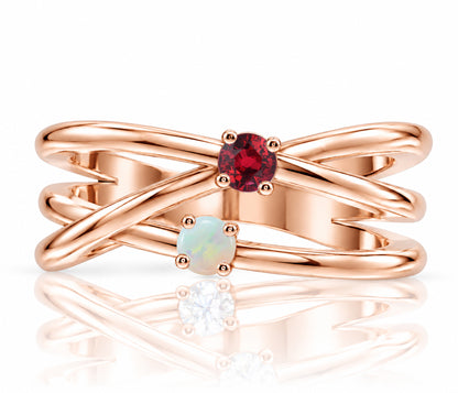 Modern Intertwined Birthstone Gold Ring