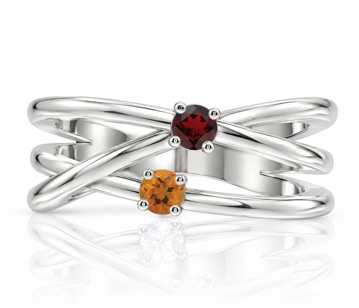 Modern Intertwined Birthstone Silver Ring