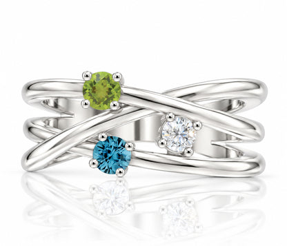 Modern Intertwined Birthstone Silver Ring