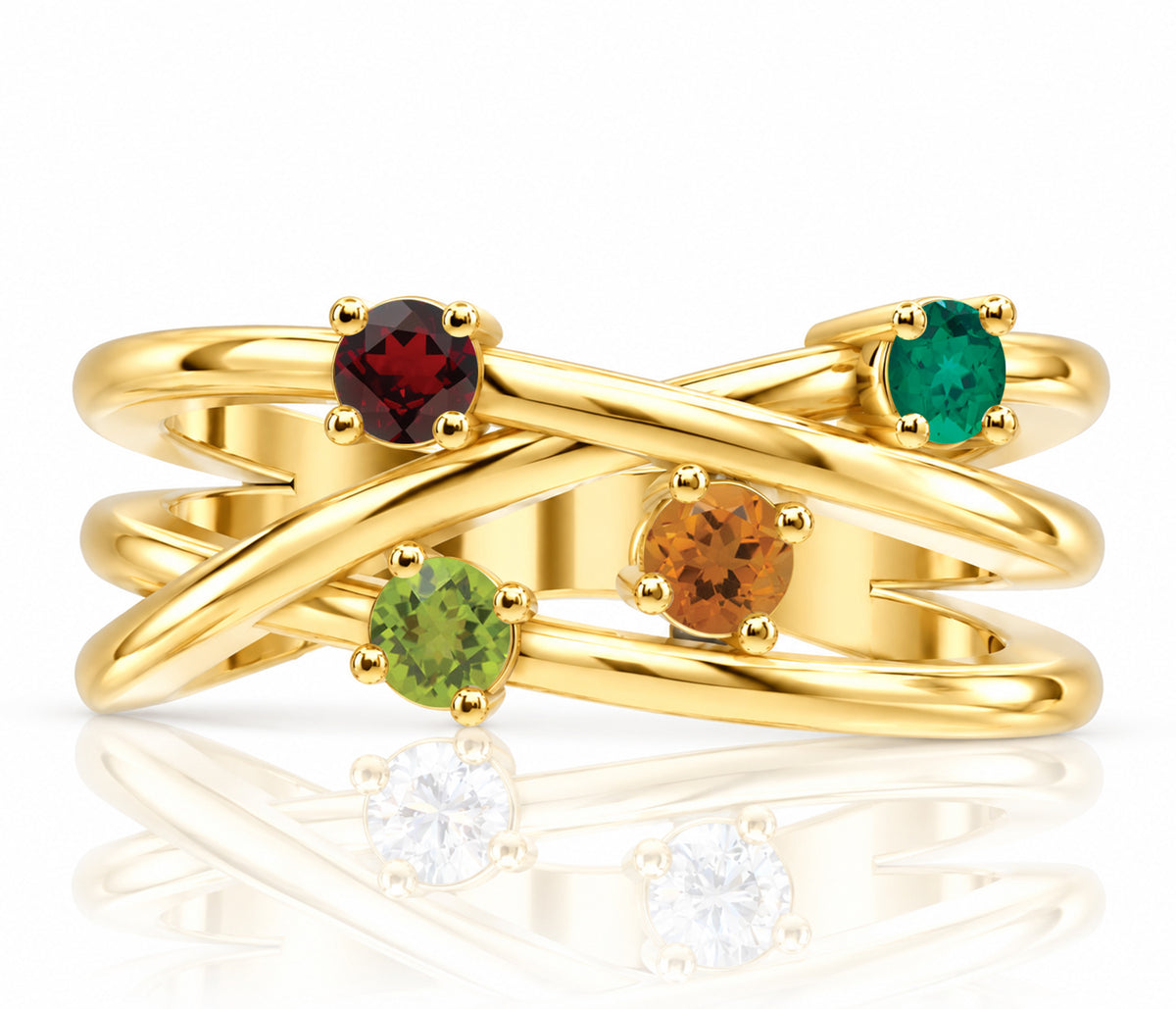 Modern Intertwined Birthstone Gold Ring
