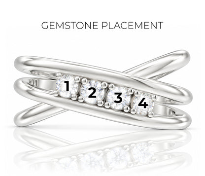 Modern Criss Cross Birthstone Gold Ring