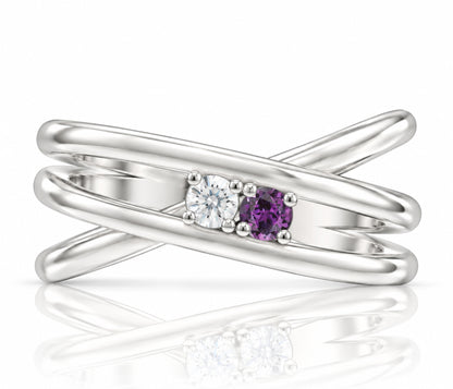 Modern Criss Cross Birthstone Gold Ring