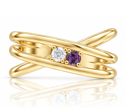 Modern Criss Cross Birthstone Gold Ring