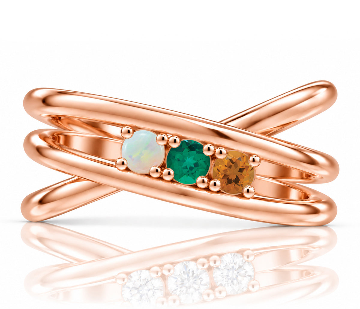 Modern Criss Cross Birthstone Gold Ring