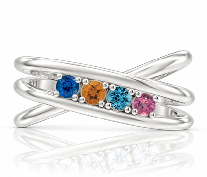 Modern Criss Cross Birthstone Gold Ring