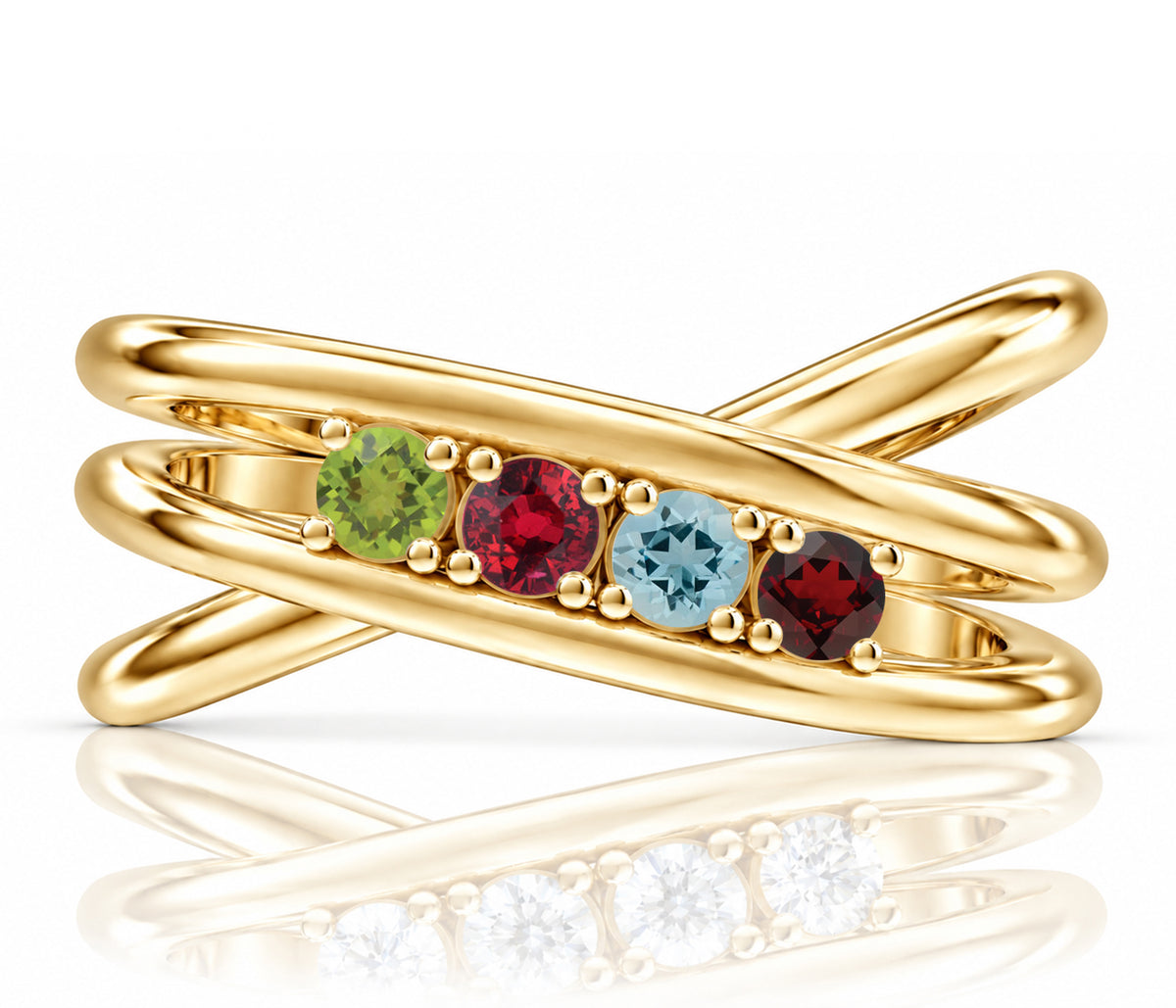 Modern Criss Cross Birthstone Gold Ring