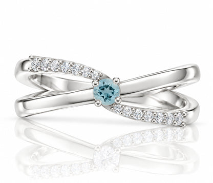 Simple Criss Cross Birthstone Silver Ring