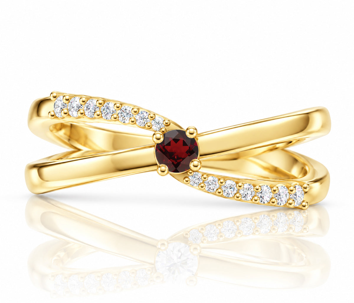 Simple Criss Cross Birthstone Gold Ring