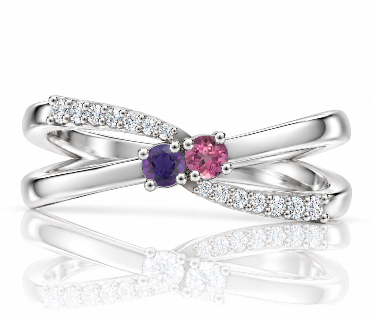 Simple Criss Cross Birthstone Silver Ring