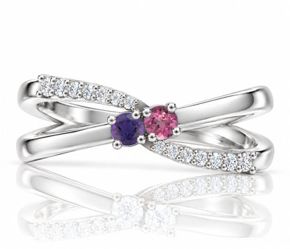 Simple Criss Cross Birthstone Silver Ring