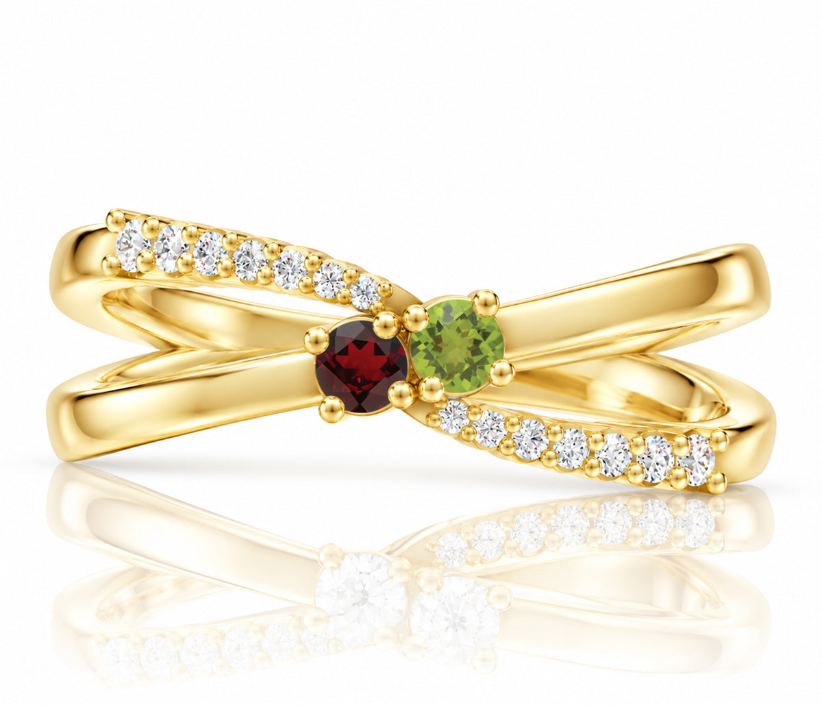 Simple Criss Cross Birthstone Gold Ring