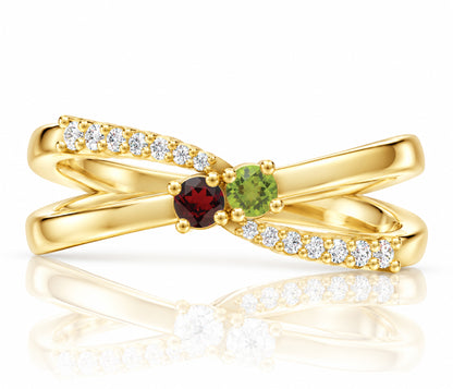 Simple Criss Cross Birthstone Gold Ring