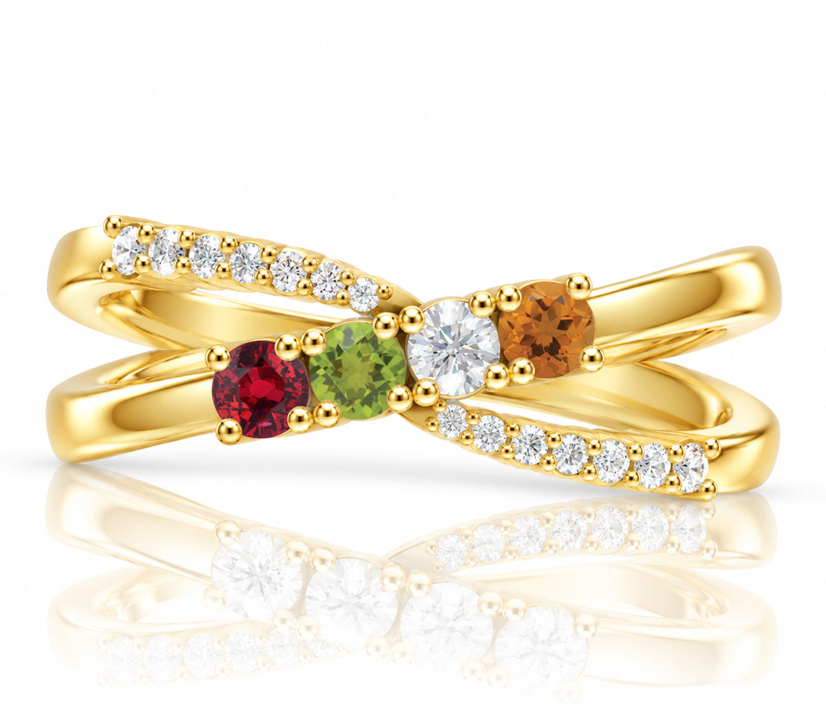 Simple Criss Cross Birthstone Gold Ring