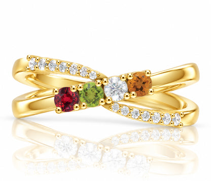 Simple Criss Cross Birthstone Gold Ring