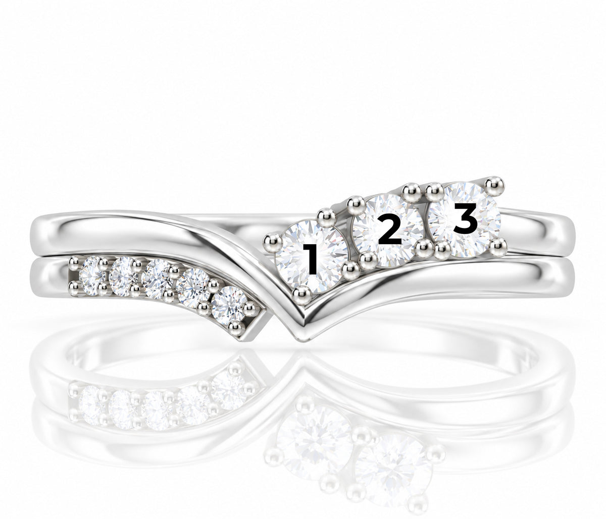 Offset V-Shape Birthstone Silver Ring