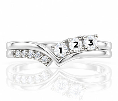 Offset V-Shape Birthstone Silver Ring