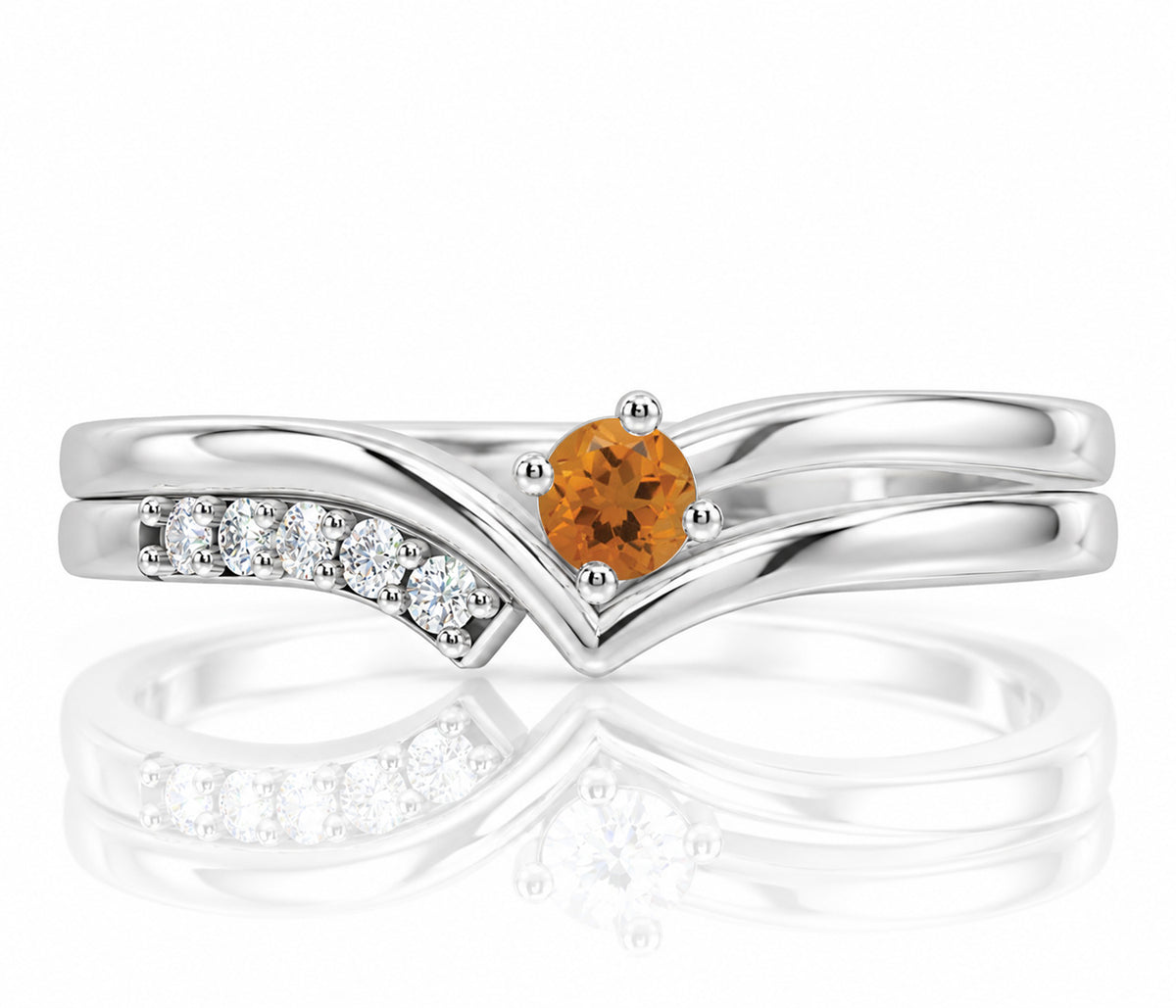Offset V-Shape Birthstone Silver Ring