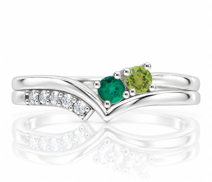 Offset V-Shape Birthstone Silver Ring