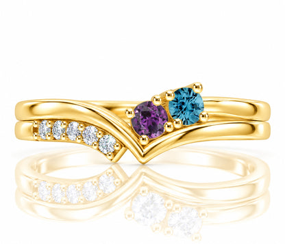 Offset V-Shaped Birthstone Gold Ring