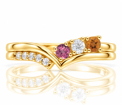 Offset V-Shaped Birthstone Gold Ring