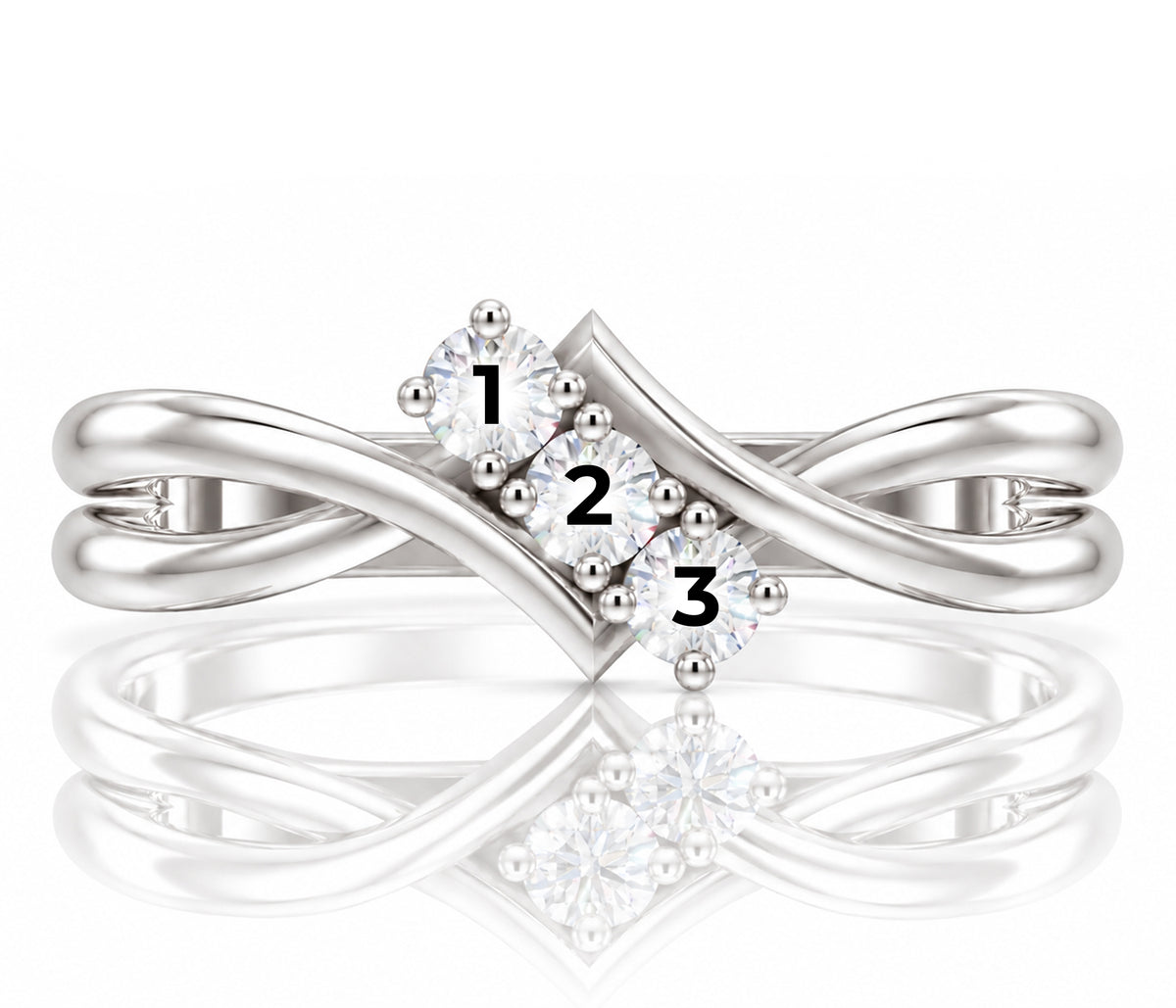 Twist V-Shape Birthstone Silver Ring