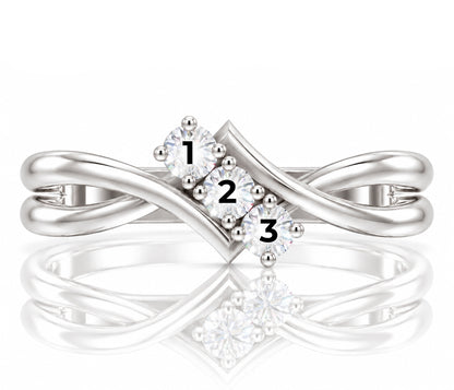 Twist V-Shape Birthstone Silver Ring