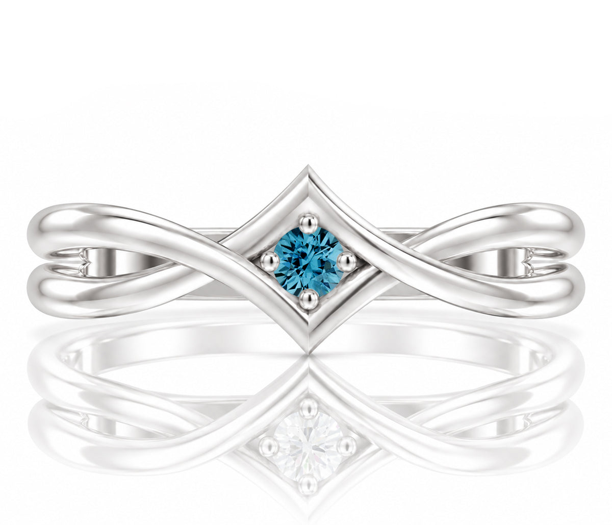 Twist V-Shape Birthstone Silver Ring