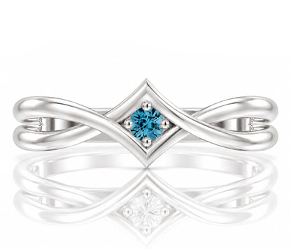 Twist V-Shape Birthstone Silver Ring