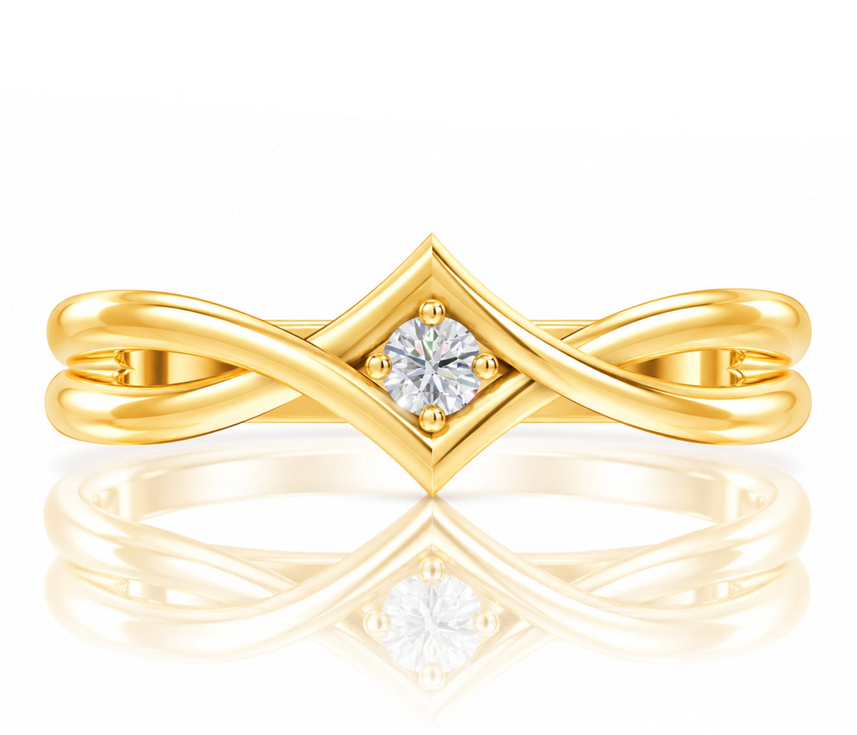 Twist V-Shaped Birthstone Gold Ring