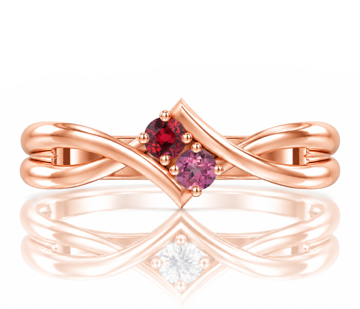 Twist V-Shaped Birthstone Gold Ring