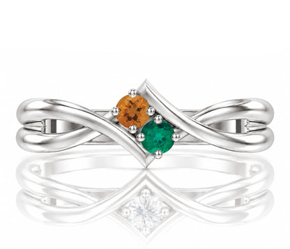 Twist V-Shape Birthstone Silver Ring