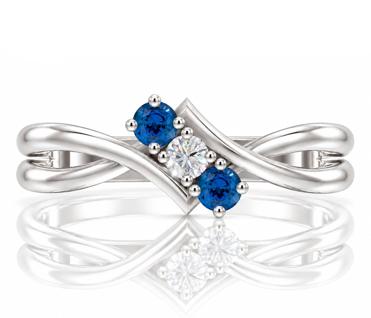 Twist V-Shape Birthstone Silver Ring