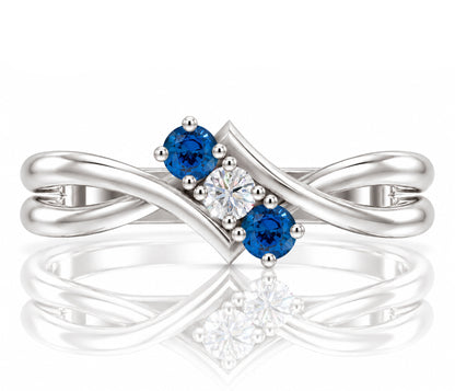 Twist V-Shape Birthstone Silver Ring
