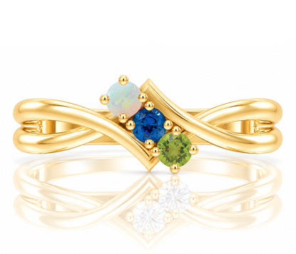 Twist V-Shaped Birthstone Gold Ring