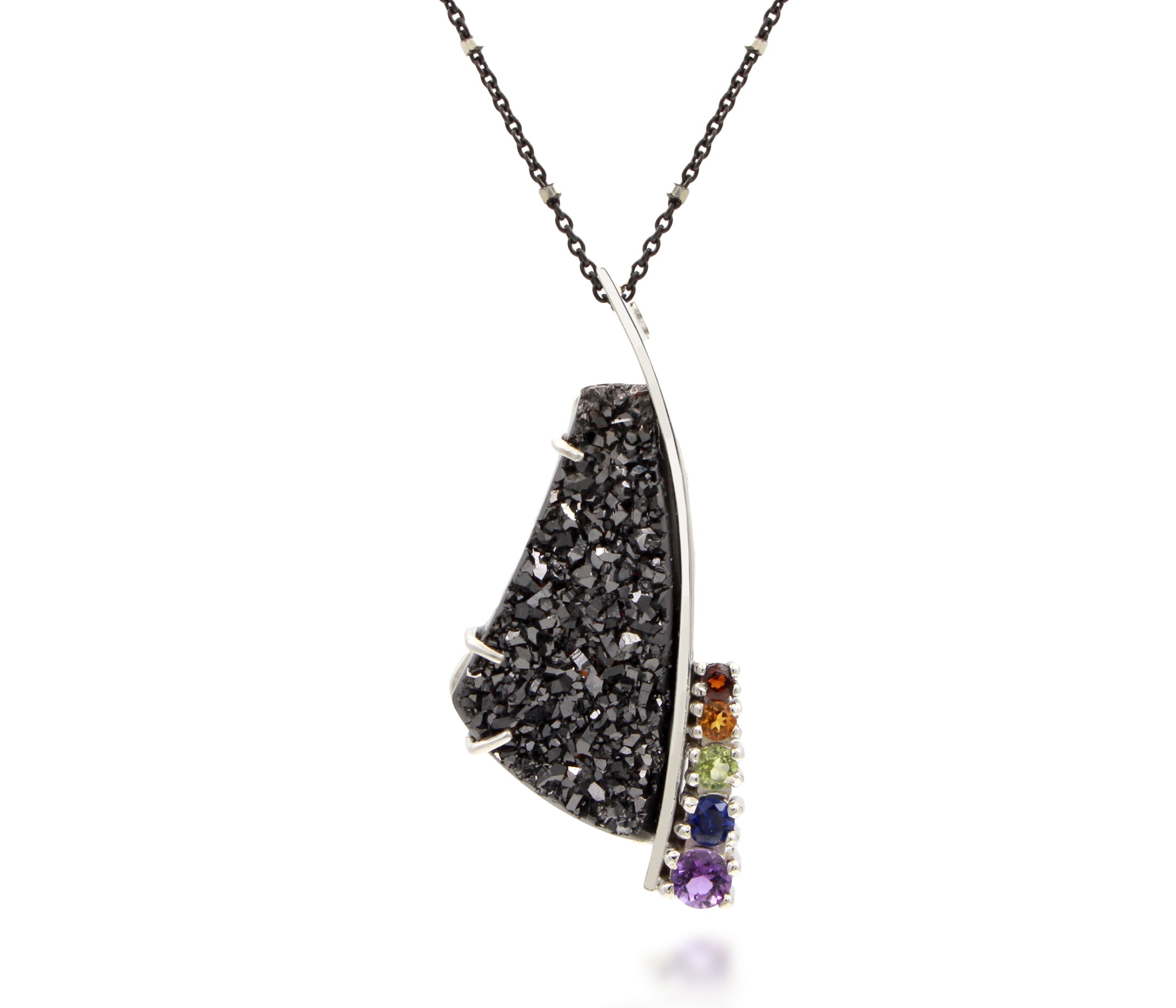 Freeform Rainbow Black Druzy Necklace