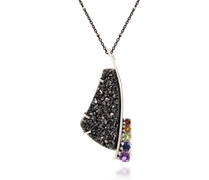 Freeform Rainbow Black Druzy Necklace