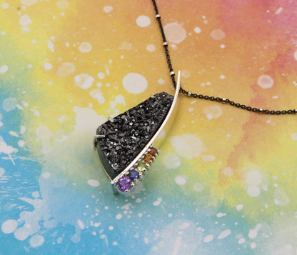 Freeform Rainbow Black Druzy Necklace
