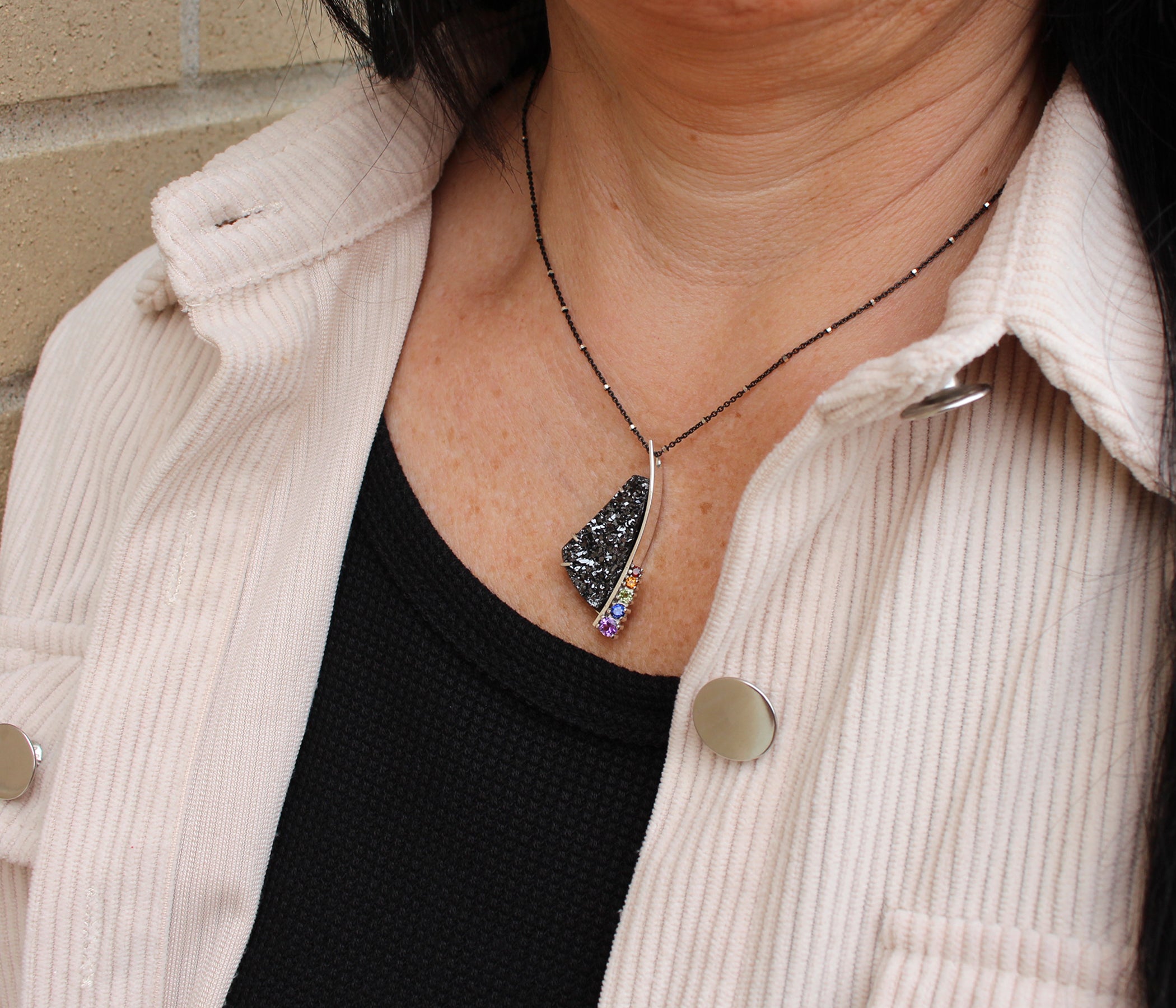 Freeform Rainbow Black Druzy Necklace