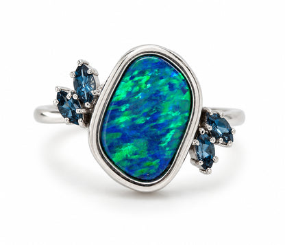 Freeform Blue Green Opal Topaz Ring