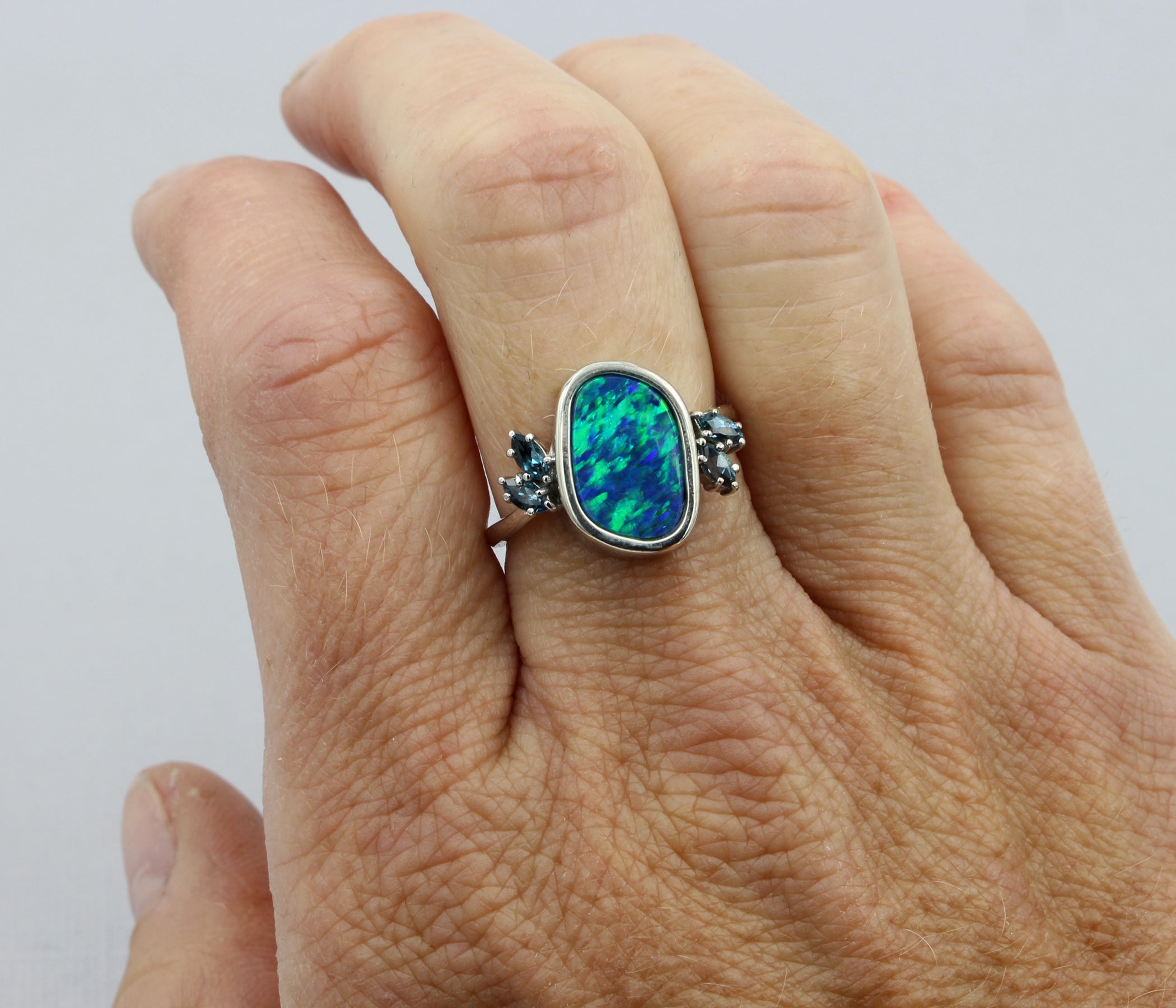 Freeform Blue Green Opal Topaz Ring