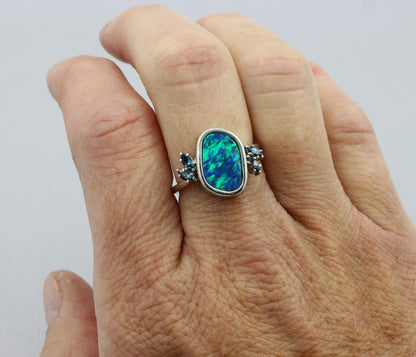 Freeform Blue Green Opal Topaz Ring