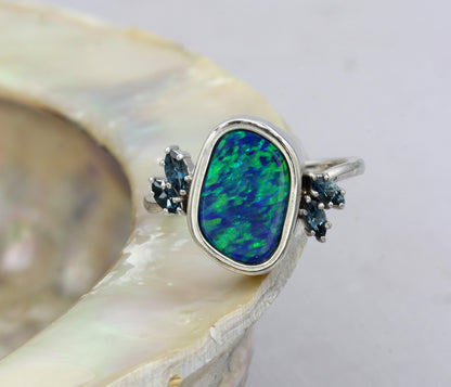 Freeform Blue Green Opal Topaz Ring